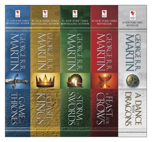 Boekomslag van A Song of Ice and Fire (a Game of Thrones / a Clash of Kings / a Storm of Swords / a Feast for Crows / a Dance with Dragons) door George R. R. Martin