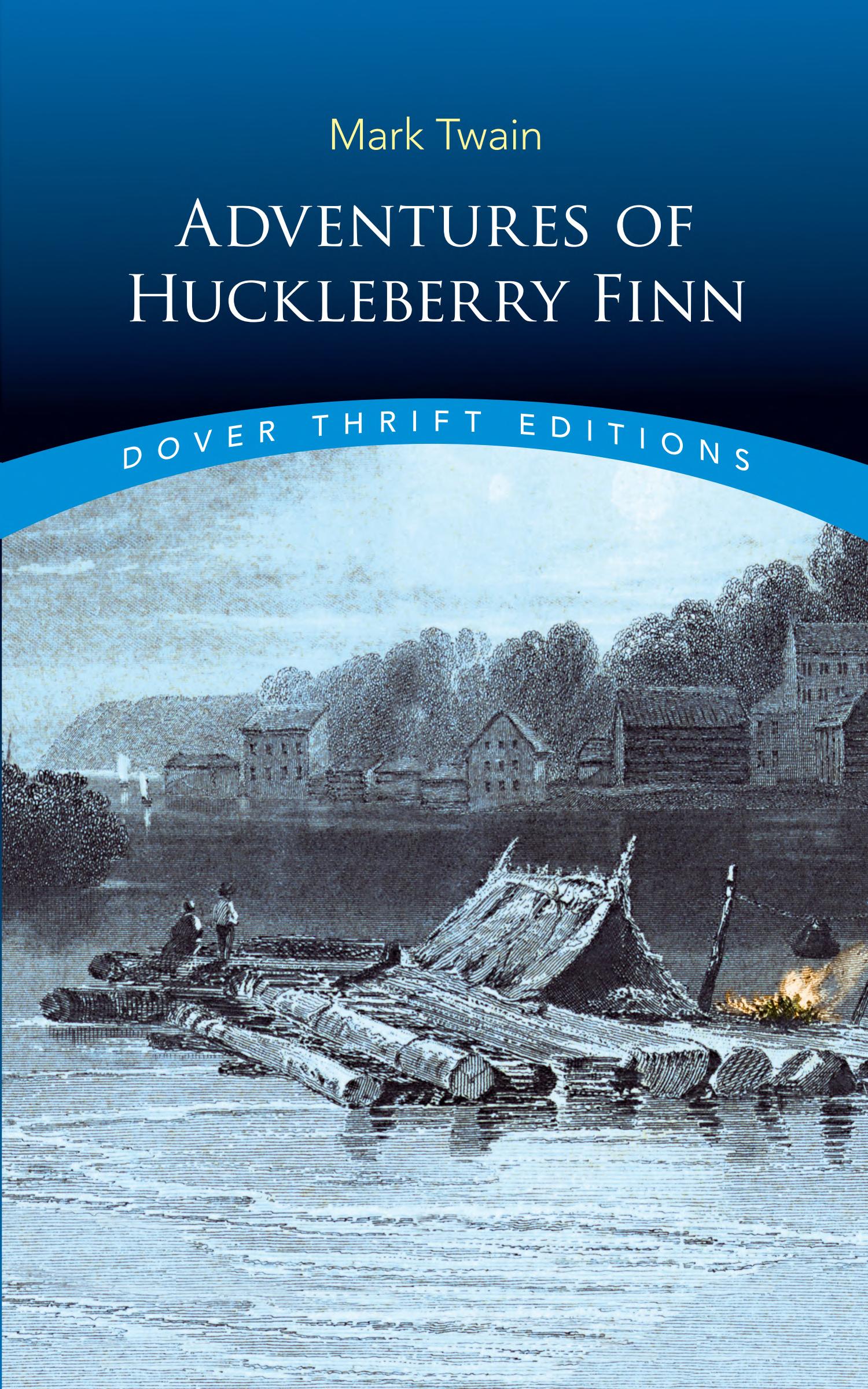 Boekomslag van Adventures of Huckleberry Finn door Mark Twain