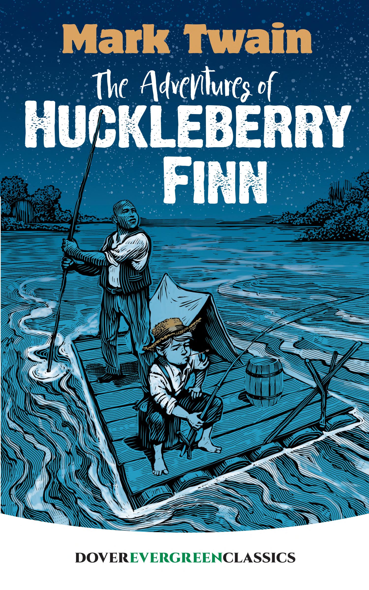 Boekomslag van Adventures of Huckleberry Finn door Mark Twain