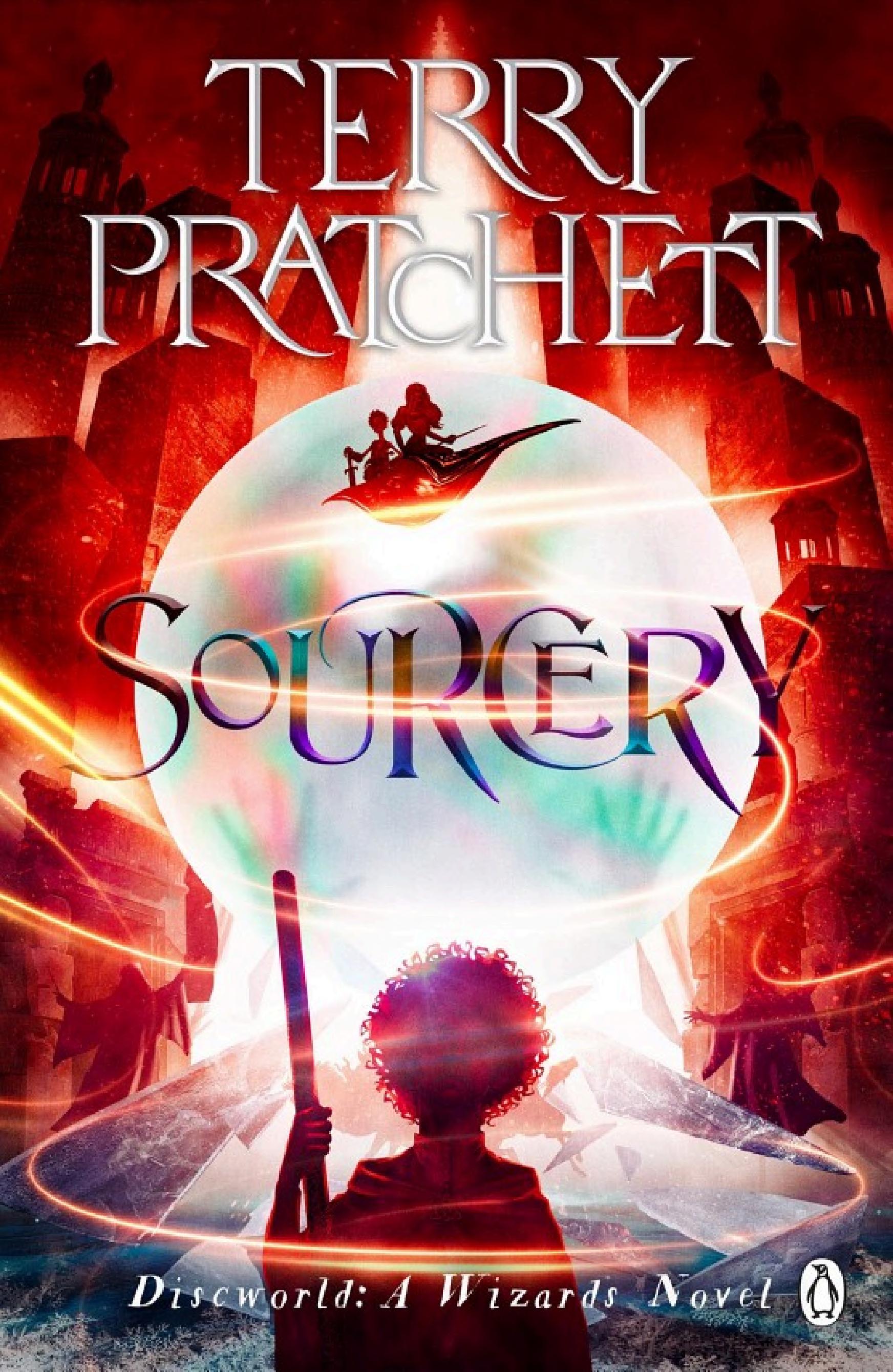 Boekomslag van Sourcery door Terry Pratchett