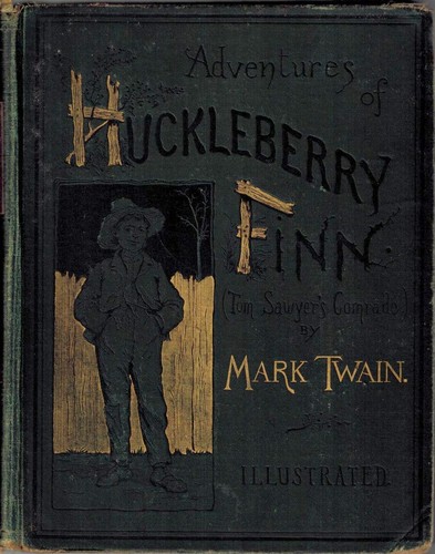 Boekomslag van Adventures of Huckleberry Finn door Mark Twain